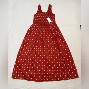 Wayf Brown Patterned Sleeveless Shirred Summer Dress Women’s L NWT